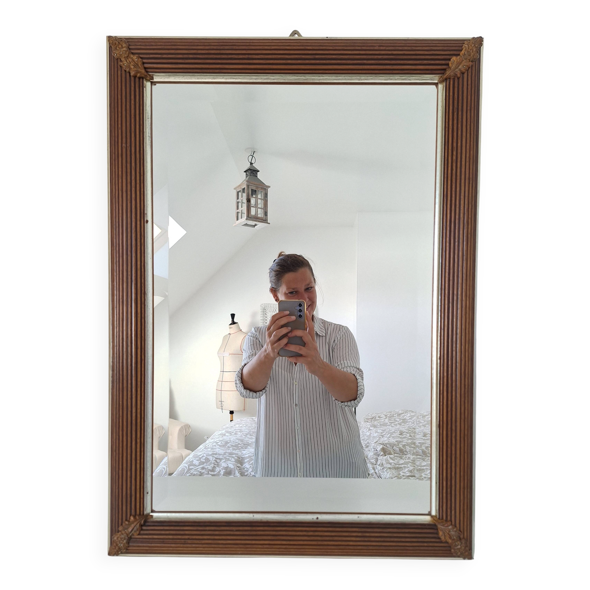 Miroir rectangle doré et bois