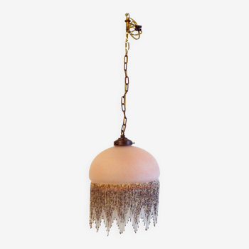 Pink suspension lamp with fringes