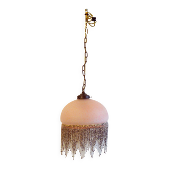 Pink suspension lamp with fringes