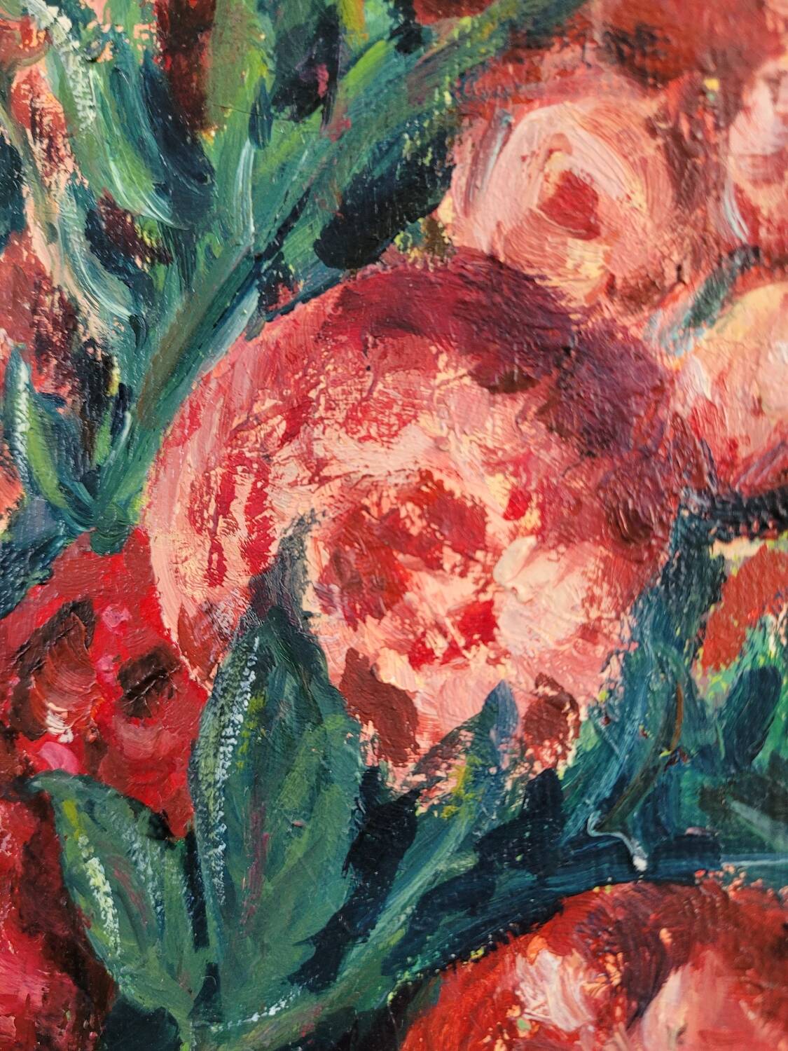 Oil painting on cardboard - bouquet of peonies
