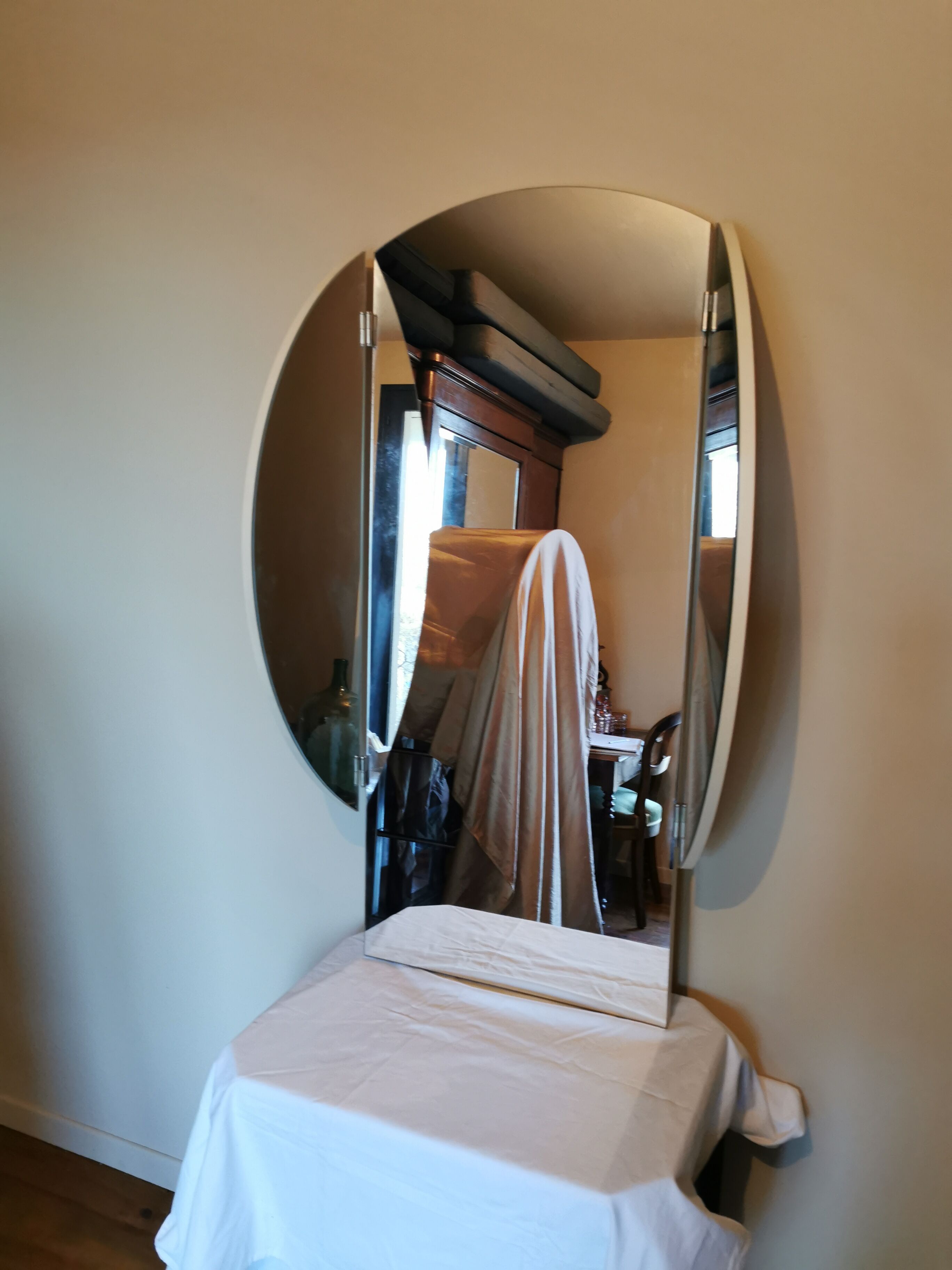 Large vintage mirror round triptych 110x47cm