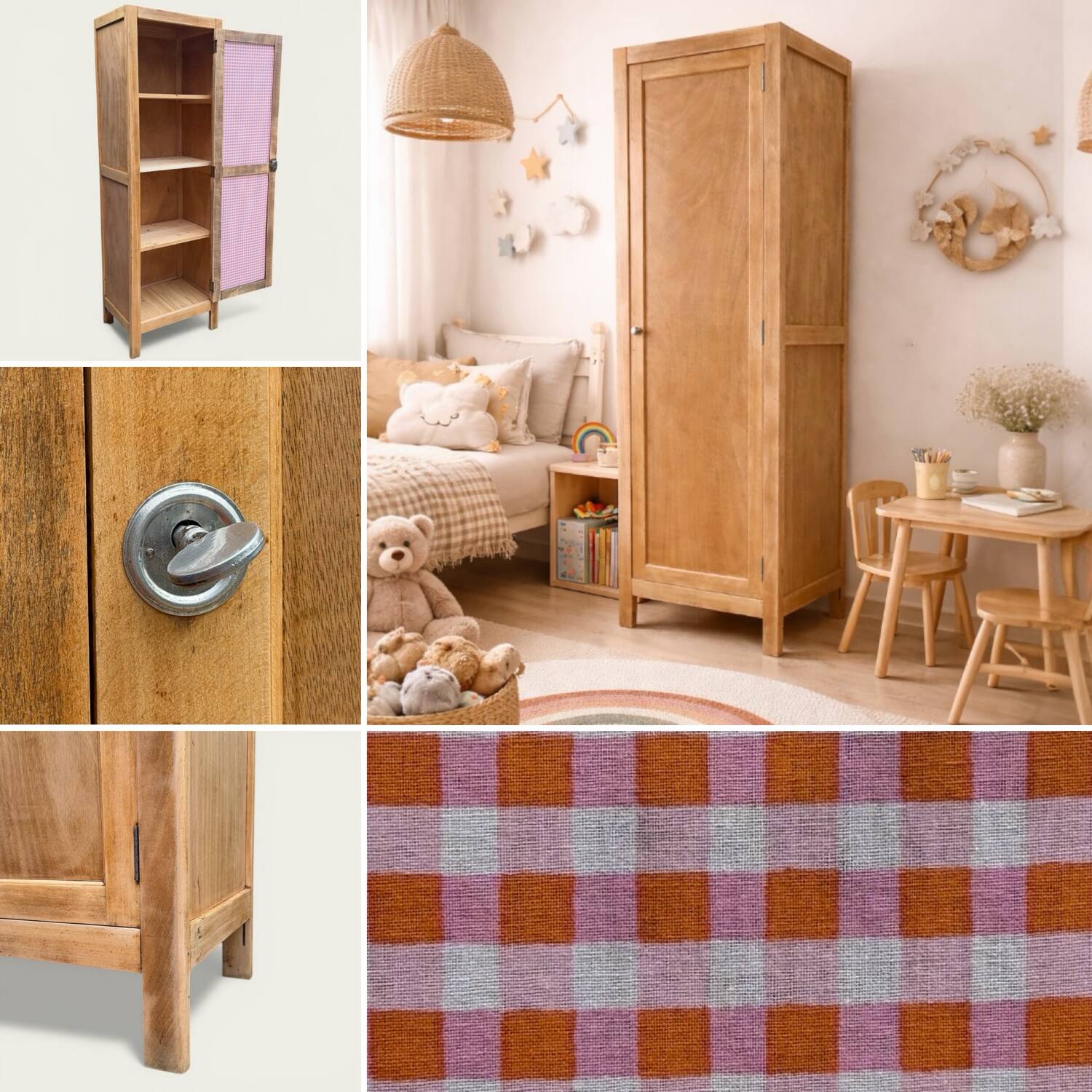 Parisian bonnetière wardrobe in raw wood, 1950.