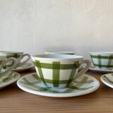 6 green and white checked coffee cups Moulin des Loups