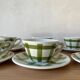 6 green and white checked coffee cups Moulin des Loups