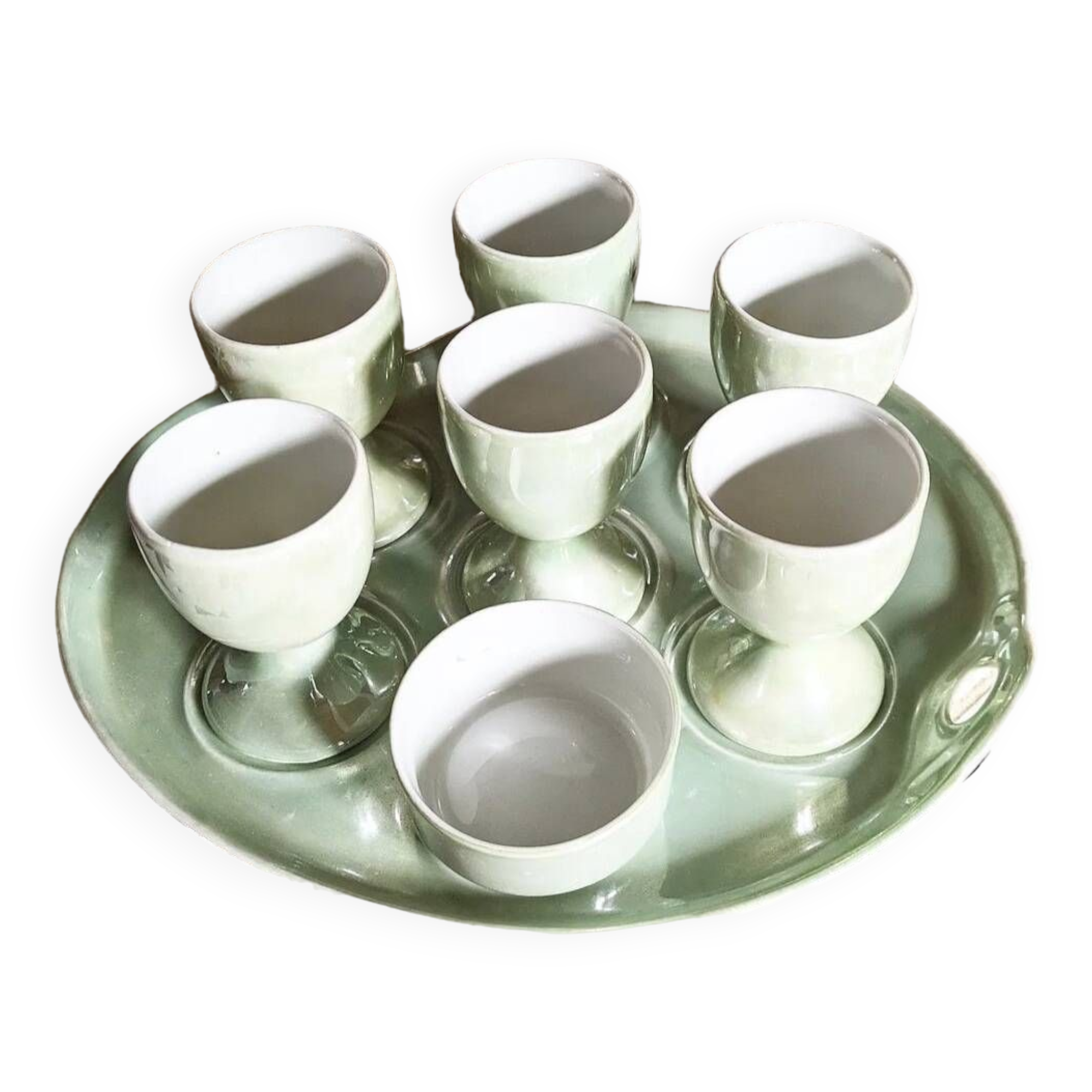Plateau de service vintage et ses 6 coquetiers.