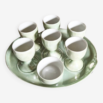Vintage serving tray and its 6 egg cups.