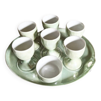 Vintage serving tray and its 6 egg cups.
