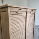 Antique furniture with double curtains sanded to white