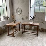 Set de deux tables bistrot en noyer et carrelage 1890