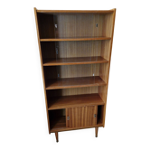 Vintage: Meuble vitrine en bois 5 rayons, 4 pieds en bois