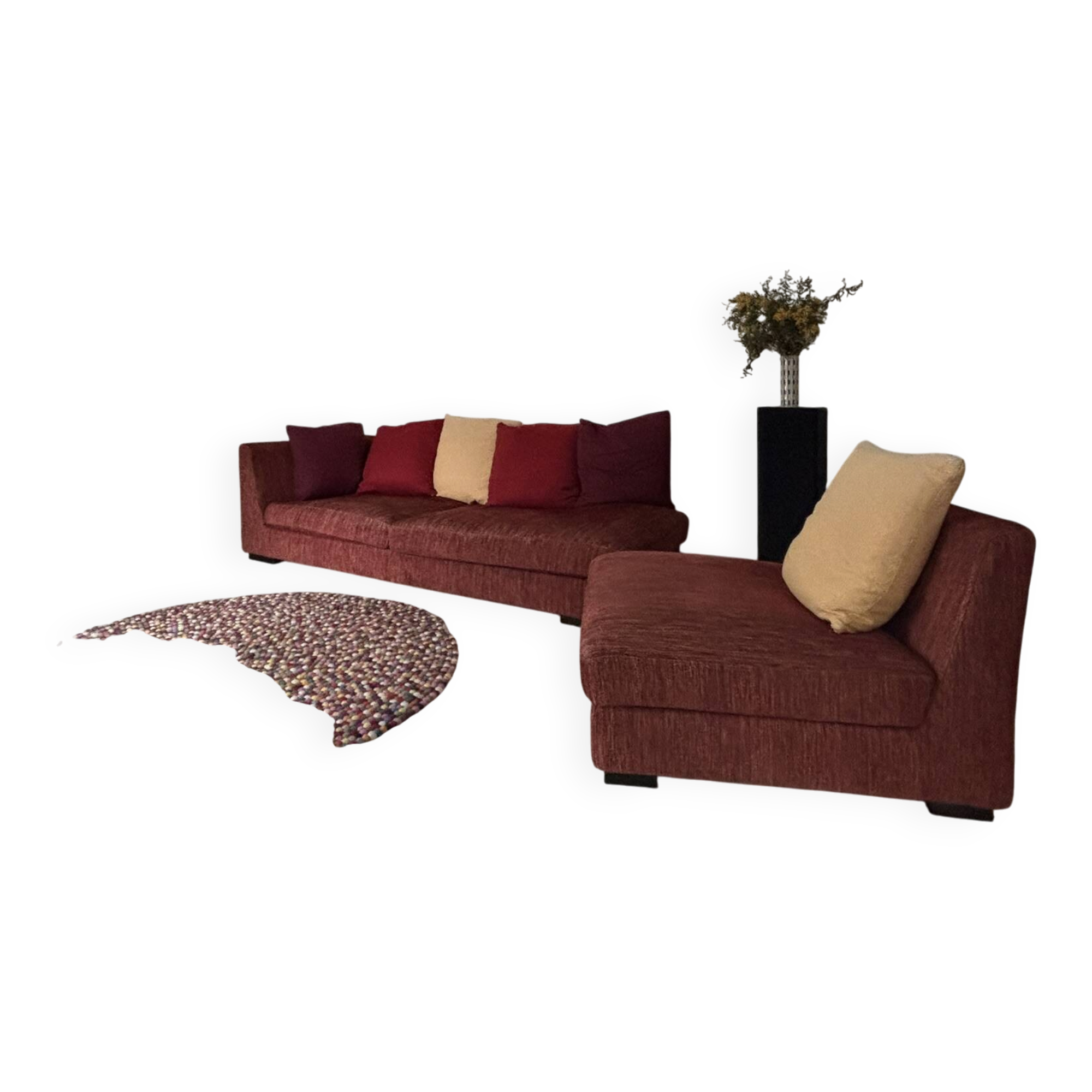 Four-seater meridian with a chaise longue roche bobois model khanami.