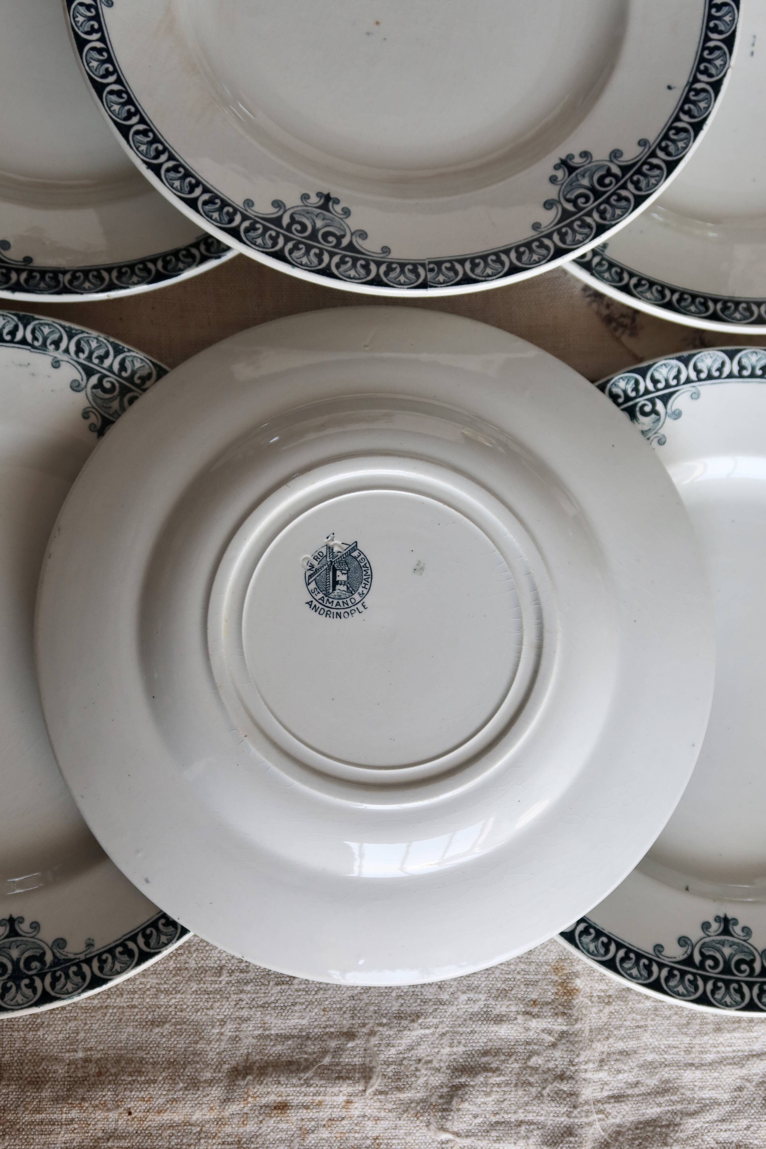 6 vintage ironstone flat plates – Adrianople series