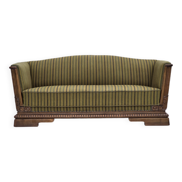 1950s, Danish 3-seater sofa, furniture velour, oak wood.
