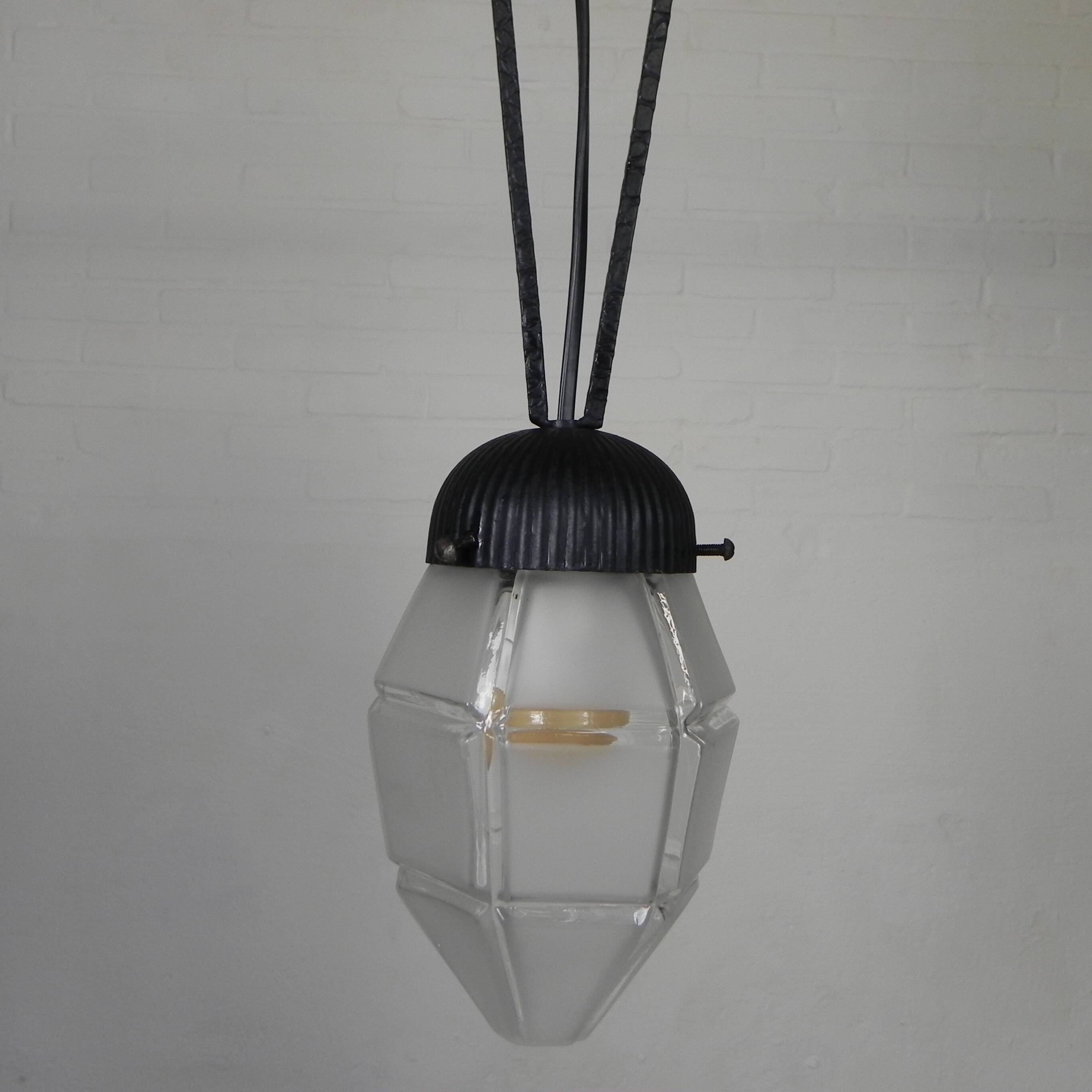 Art Deco pendant lamp with hexagonal glass shade, 1930s