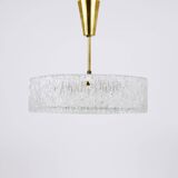 J.T. Kalmar Lustre pendant light in brass and textured glass, 1950s