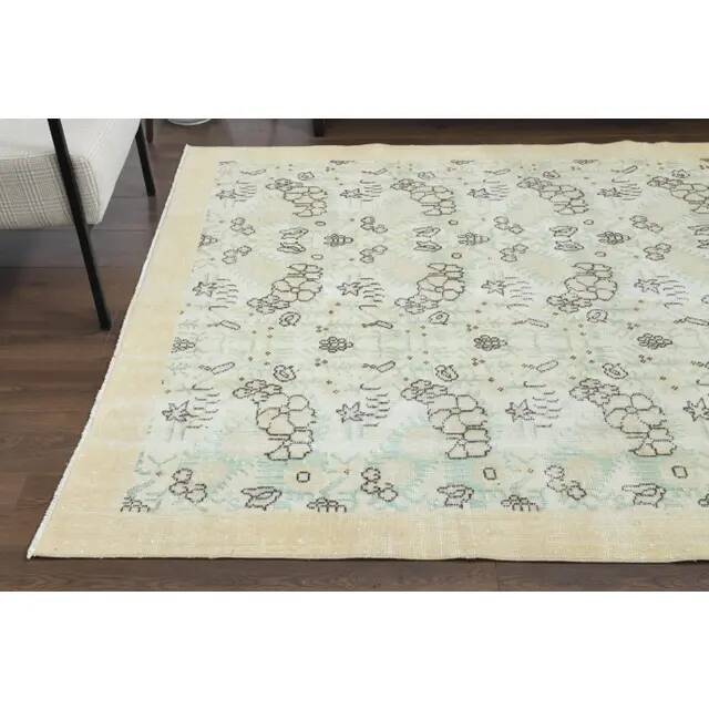 1970s Vintage Turkish Oushak Handmade Wool Cotton Beige Area Rug 170x280