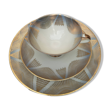 Trio à thé/café vintage en porcelaine de Bavière Winterling, Décor géométr