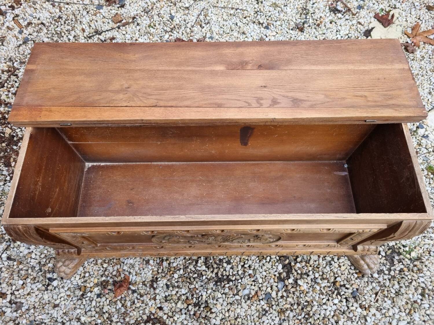 Wooden chest with lion paws