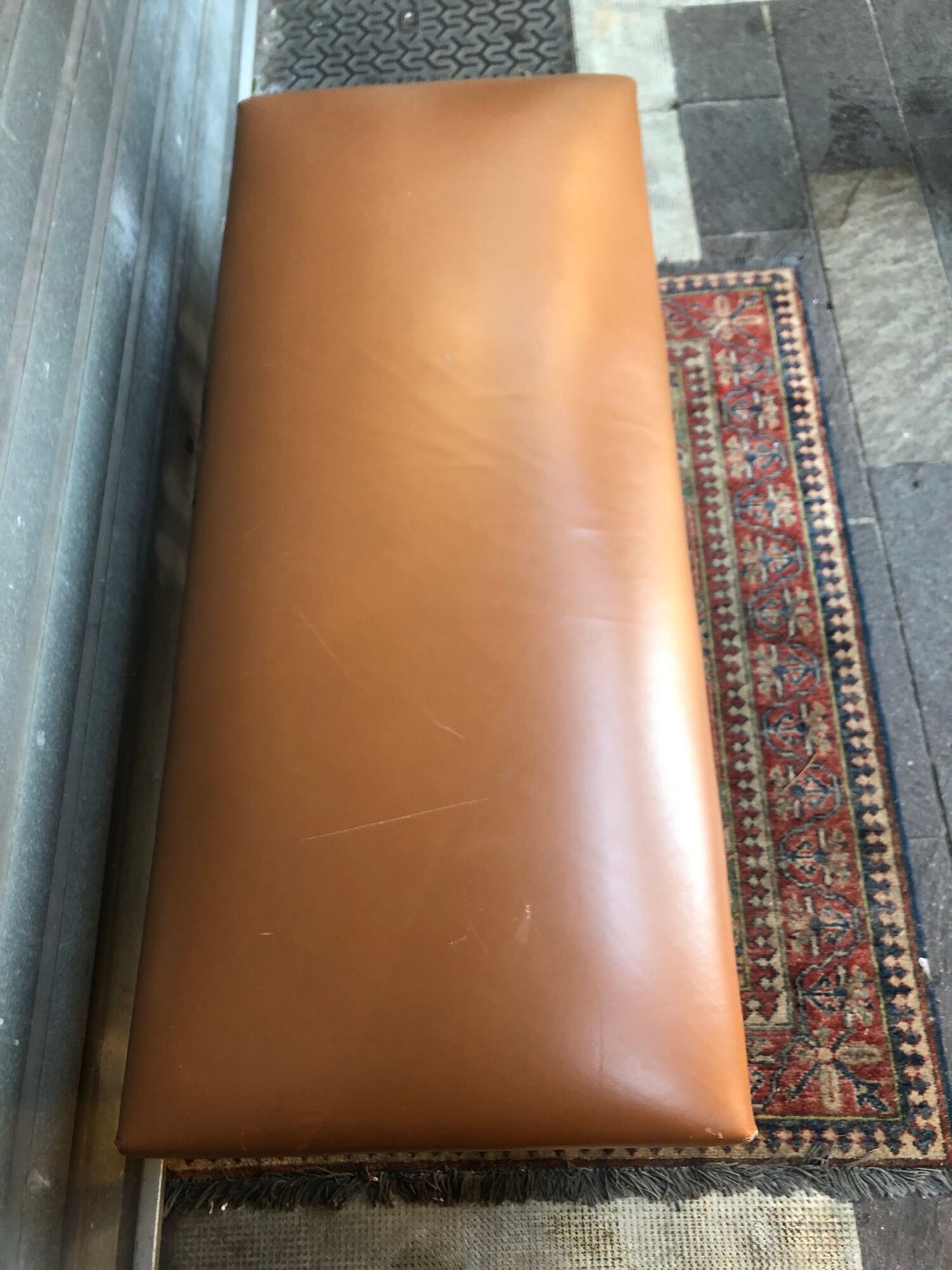 Lather bench and pedestal wood patina beige Louis XVI style