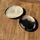 Small pocket tray or dish in black and beige petrified wood D20.5 -3317