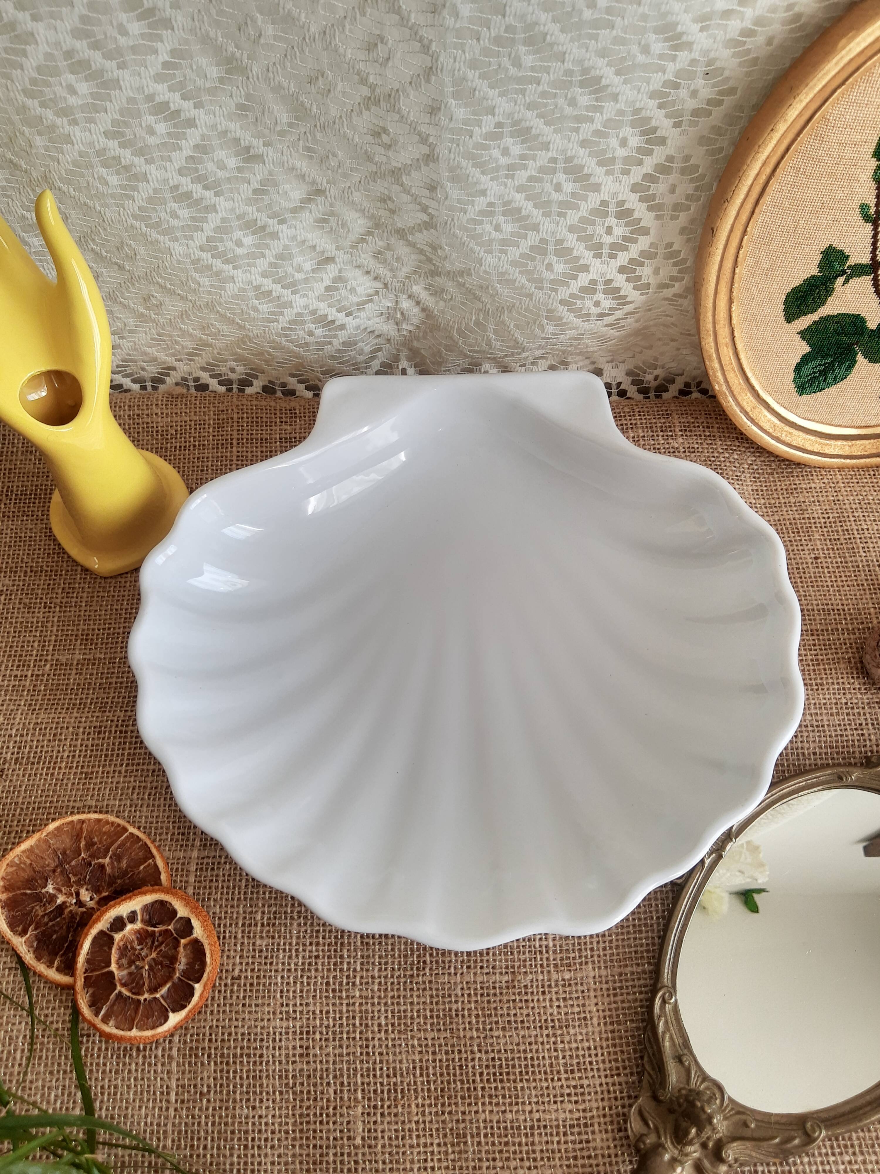 White shell dish Emile Henry France vintage