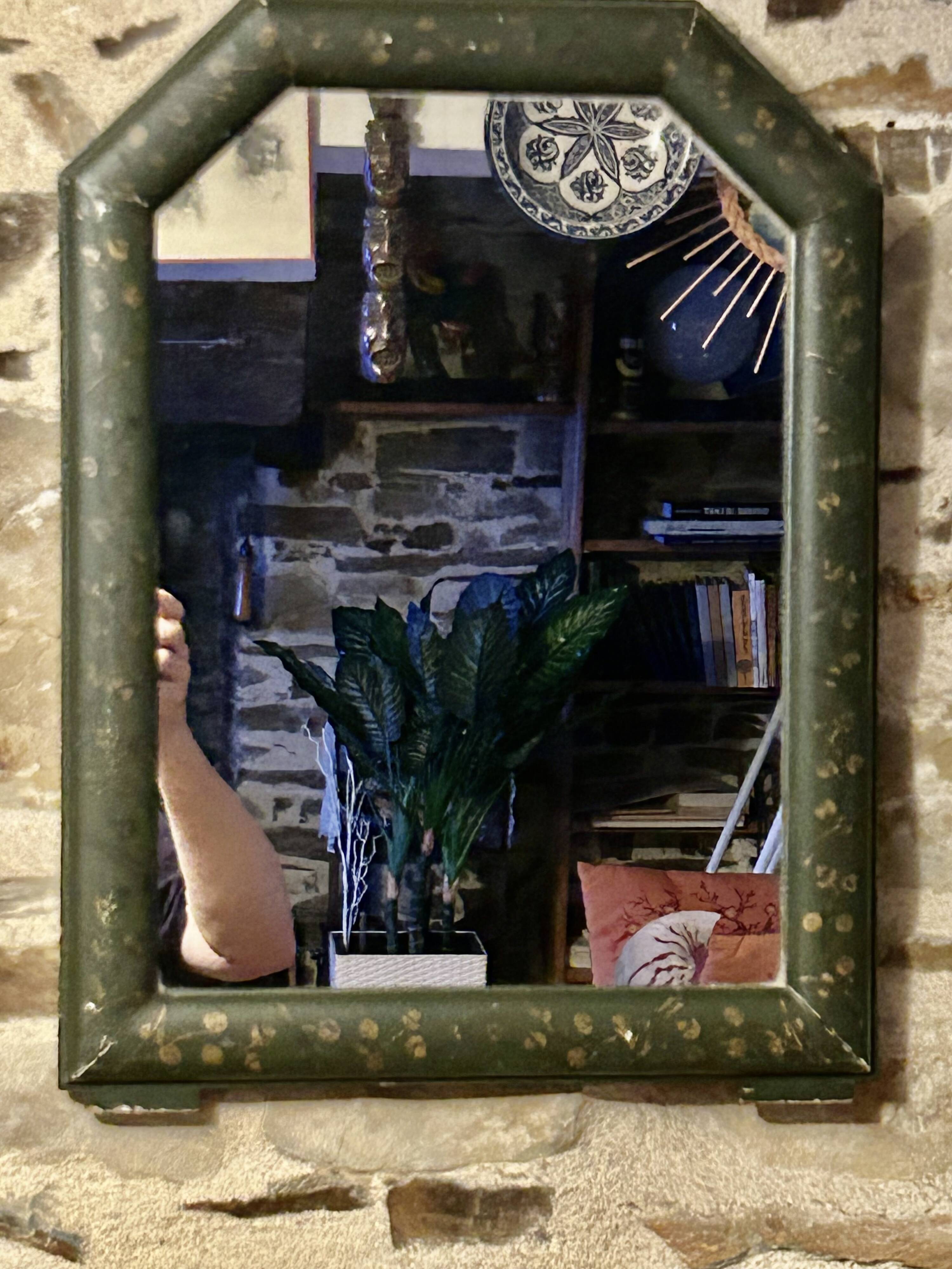 Mirror countryside wood and moulded stucco painted with gold garlands - 50 x 37 cm