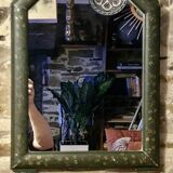 Mirror countryside wood and moulded stucco painted with gold garlands - 50 x 37 cm