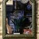 Mirror countryside wood and moulded stucco painted with gold garlands - 50 x 37 cm