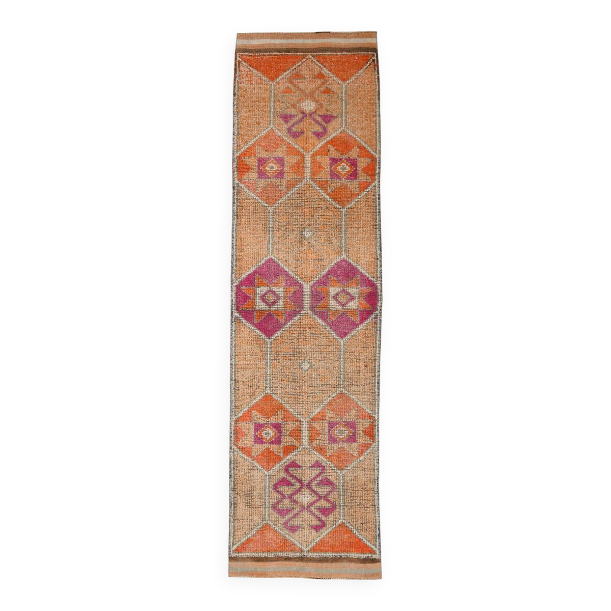 3x10 Vintage Pink & Orange Turkish Runner Rug, 88x323Cm