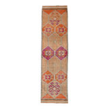 3x10 Vintage Pink & Orange Turkish Runner Rug, 88x323Cm