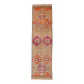 Tapis de couloir turc vintage rose et orange 3x10, 88x323 cm