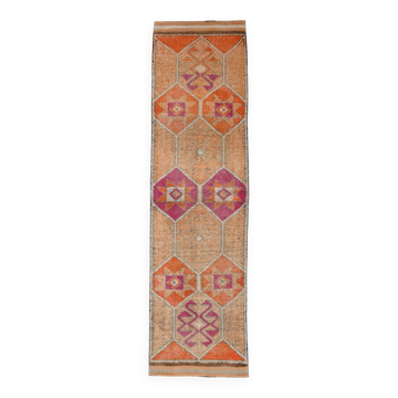 3x10 Vintage Pink & Orange Turkish Runner Rug, 88x323Cm
