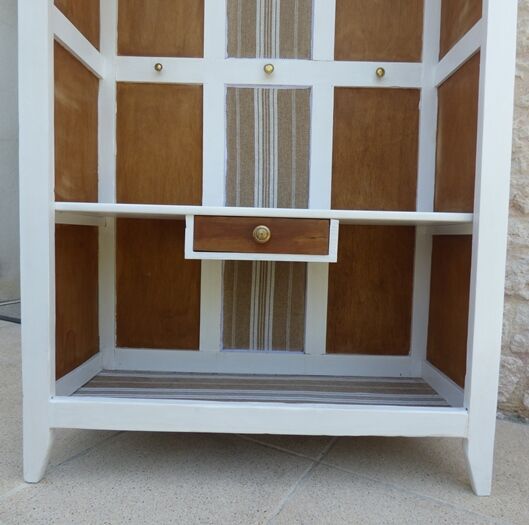 Entrance cabinet white cloakroom and wood linen upholstery fabric