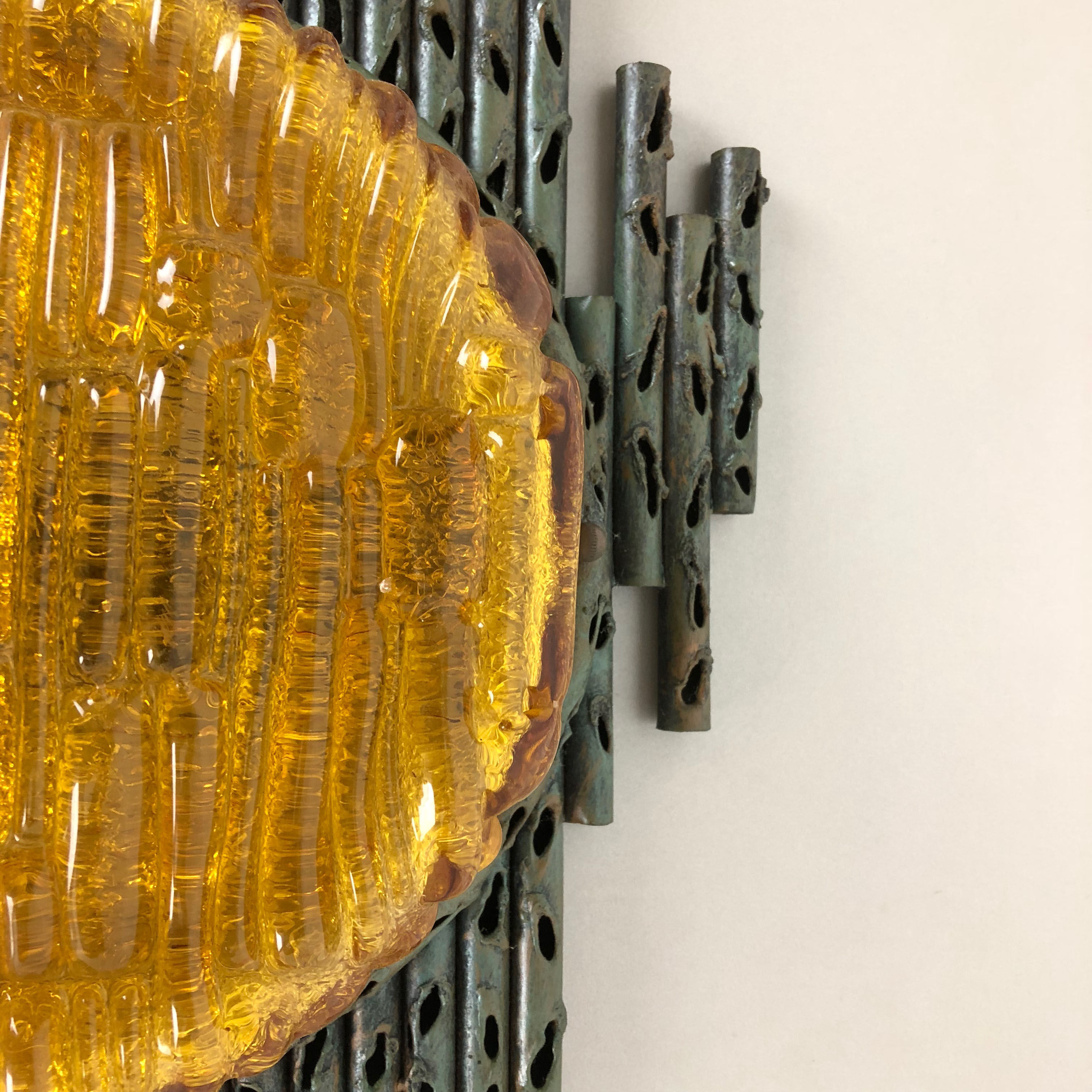 Brutalist Copper Wall Scones Light with Glass by Marcello Fantoni, Italy, 1960s