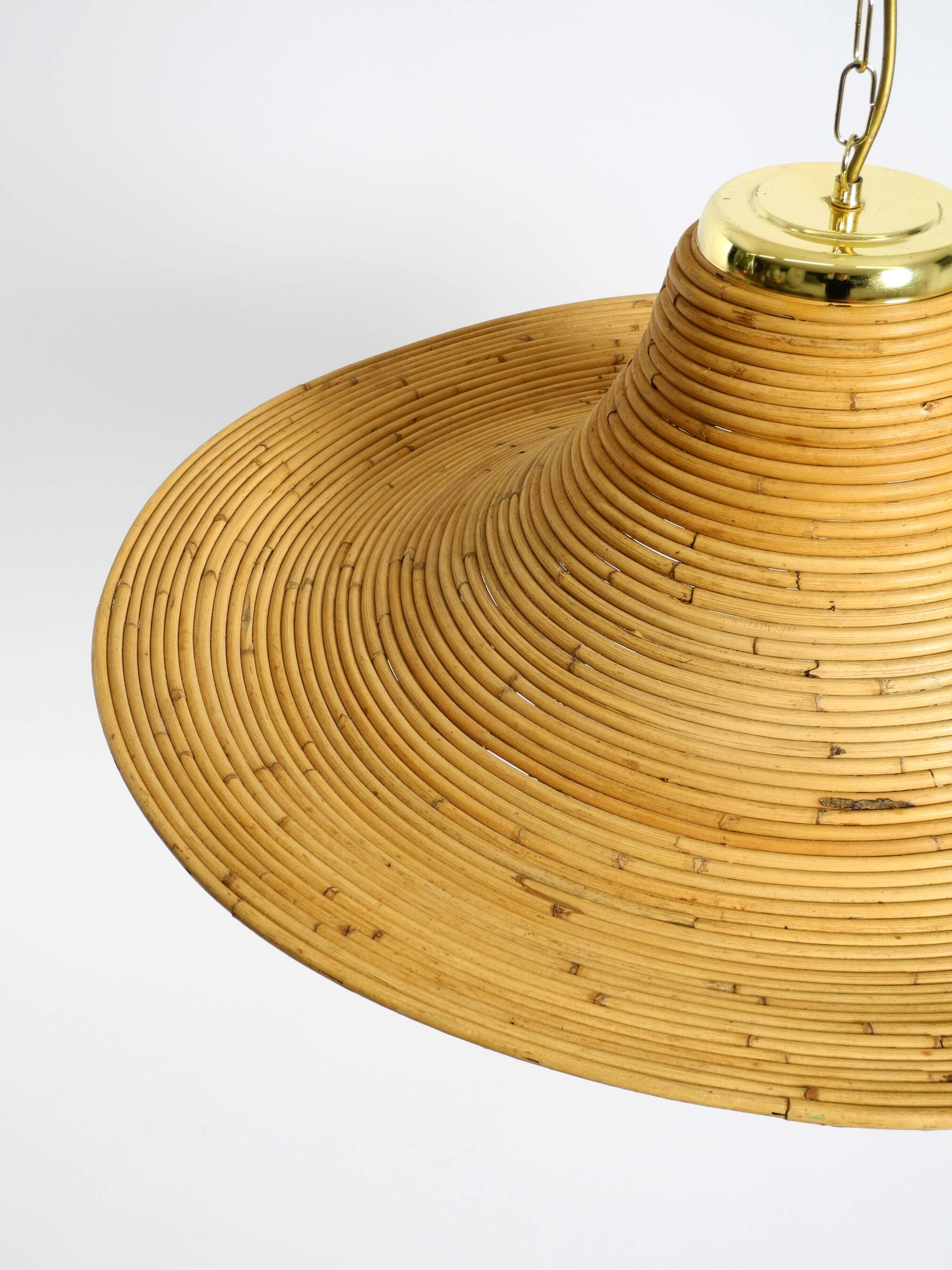 Beautiful, large Italian 1970s bright bamboo wood ceiling pendant lamp