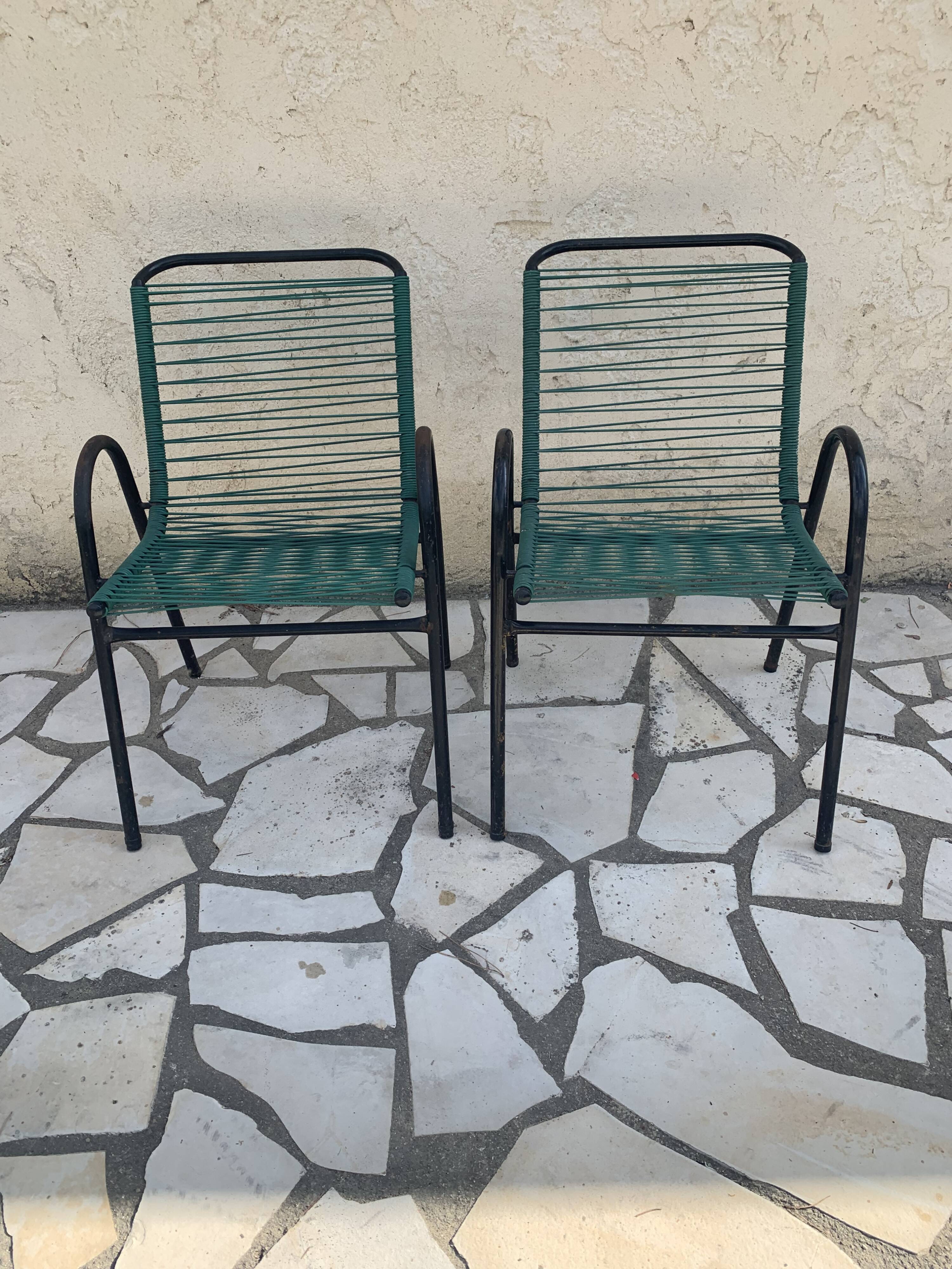 Pair of scoubidou armchairs