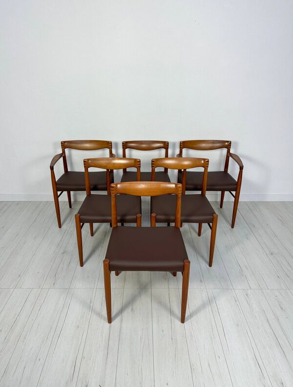 Ensemble de 6 chaises de salle à manger vintage en teck danois des années 1960, par H.W. Klein pour Bramin