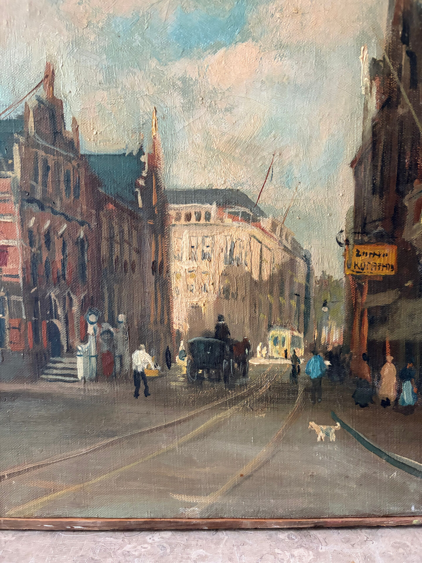 Scene de rue flamande, huile sur toile
