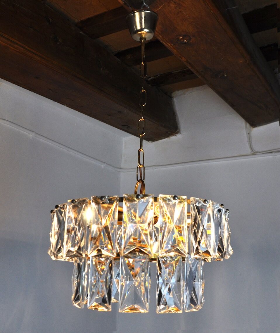 Lustre Kinkeldey 2 niveaux cristaux Allemagne 1970