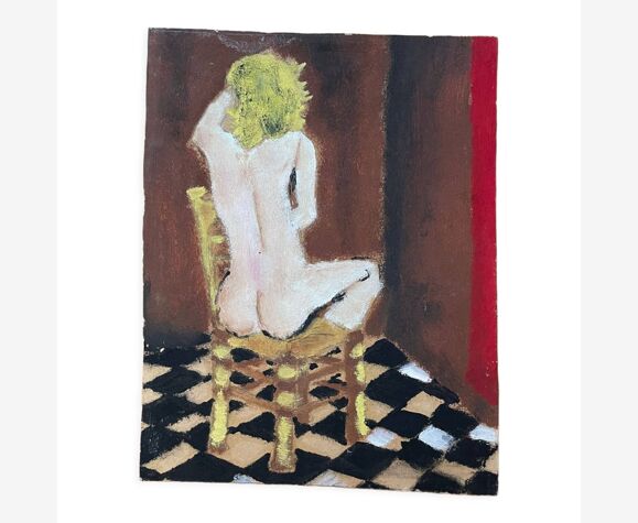 Peinture femme nue assise