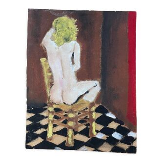 Peinture femme nue assise