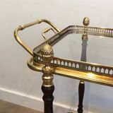 Rolling table in brass and mahogany with removable trays