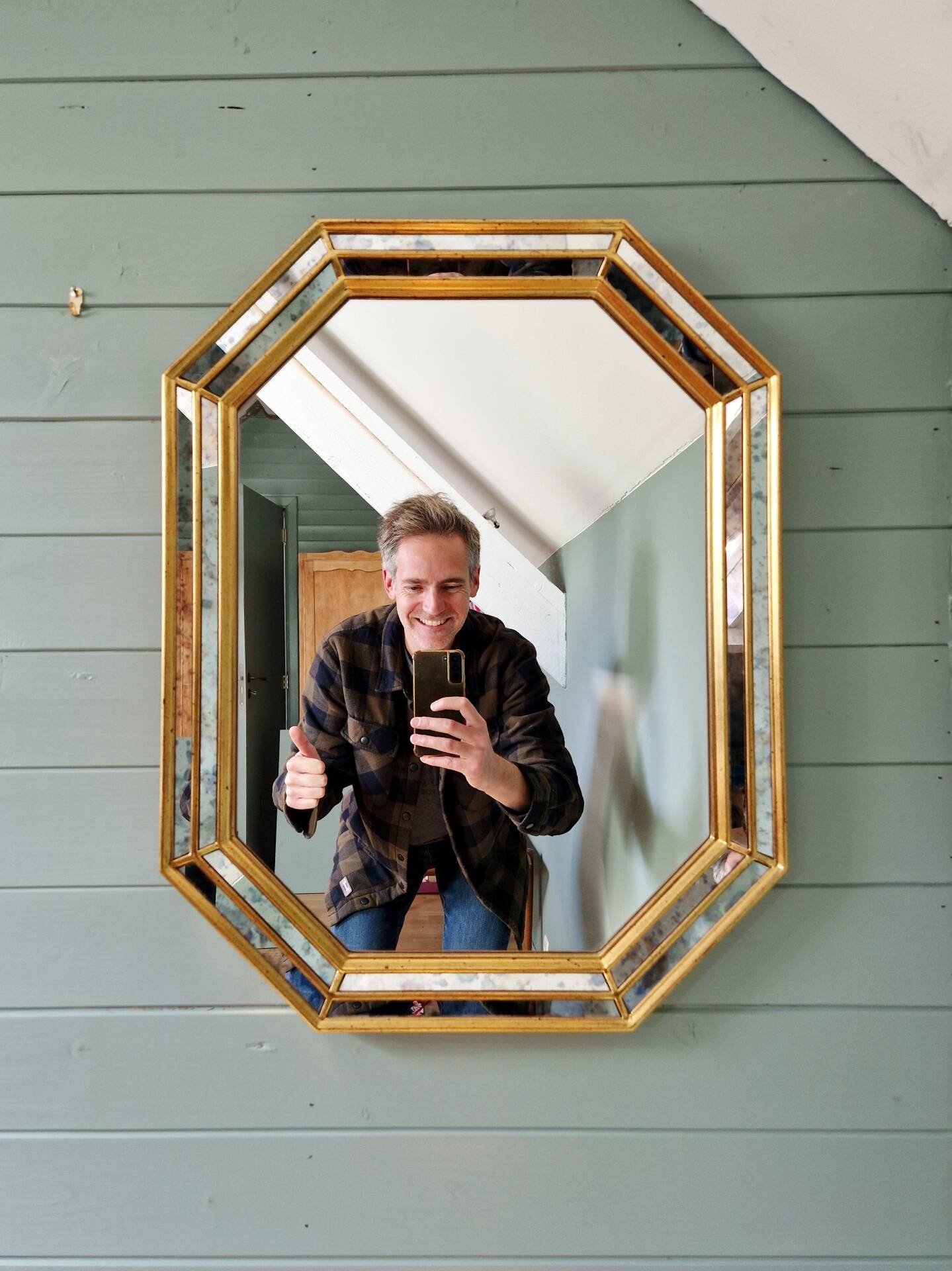 Miroir à parcloses en bois doré, Deknudt (Belgique),1970