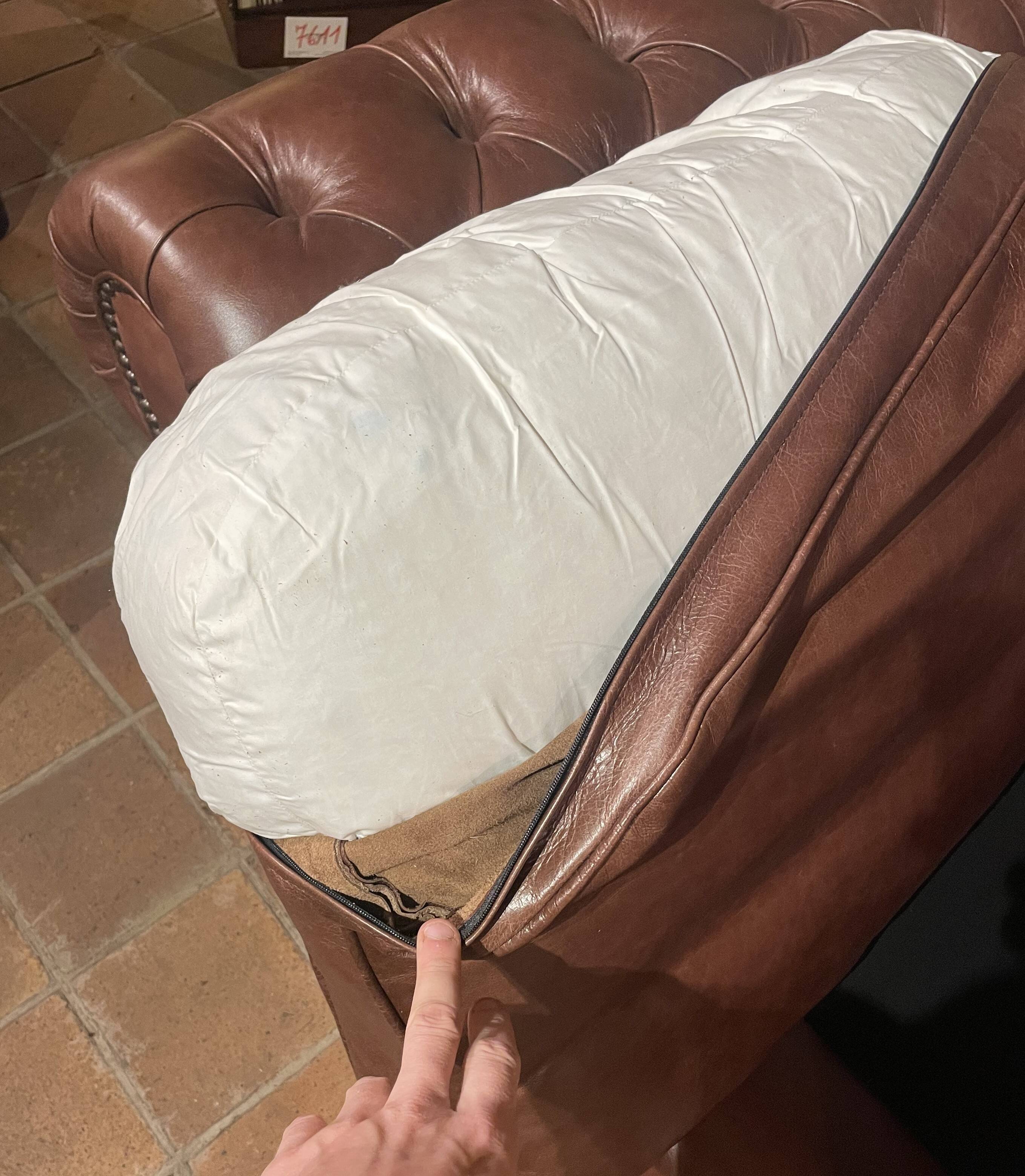 brown leather 3-seater Chesterfield sofa