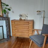 Vintage wood and rattan chest of drawers