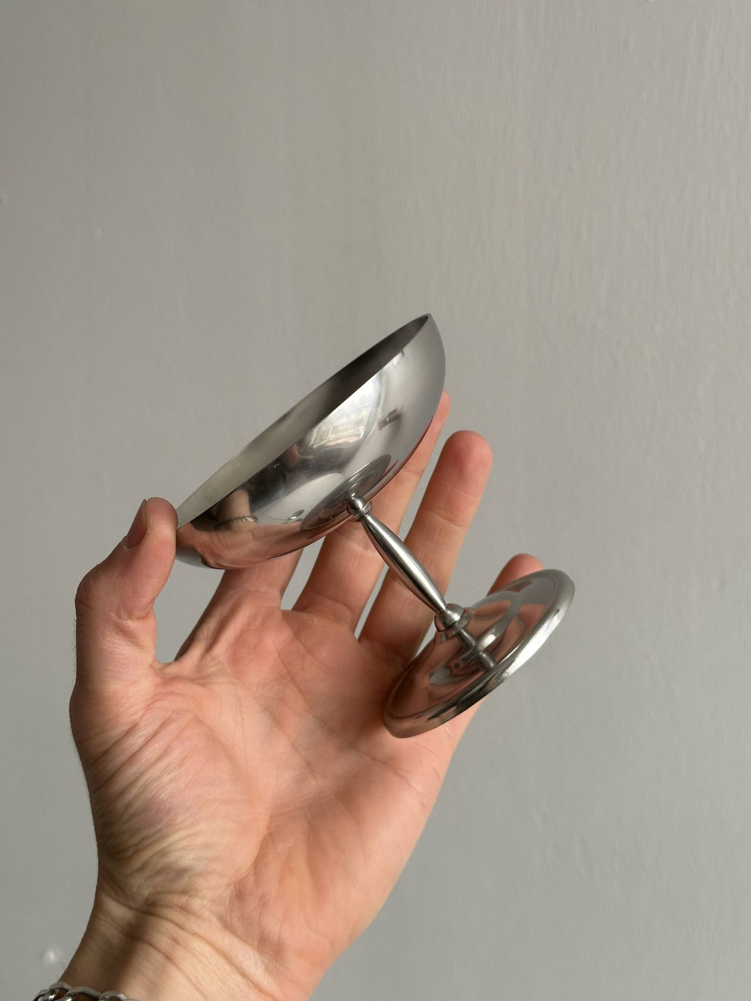 6 stainless steel dessert bowls on foot
