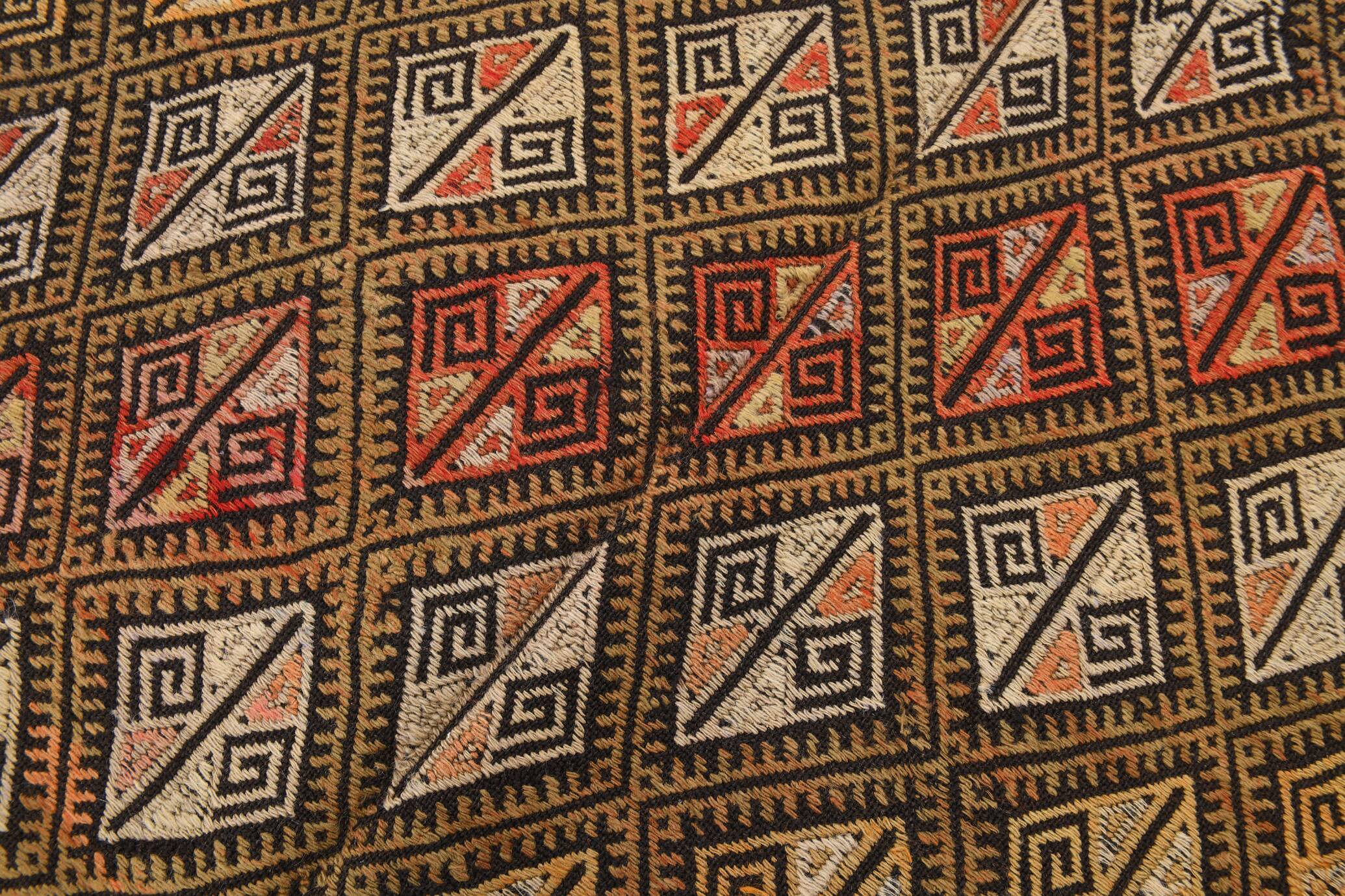 5x7 Brown Color Kilim Rug, Orientel Turkish Kilim, 153x202Cm