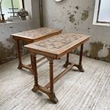 Set de deux tables bistrot en noyer et carrelage 1890