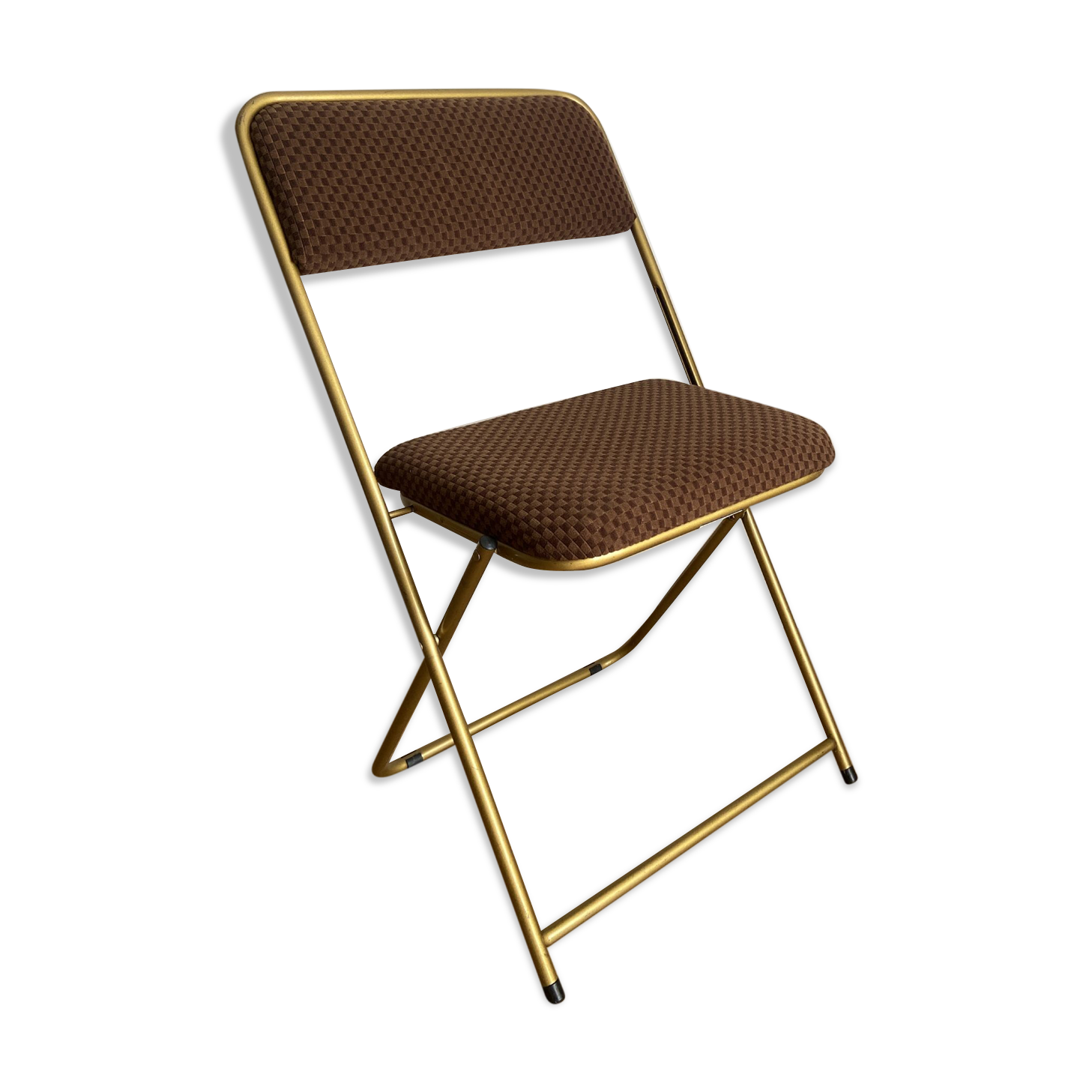 Vintage folding chair lafuma with brown checkered fabric