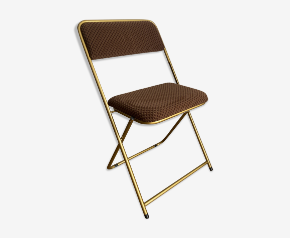 Chaise pliante vintage lafuma au tissu à damier marron